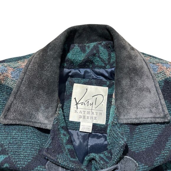 Katy D Kathryn Deene Blanket Coat Toggle Wool Blend Mountain Print Sz 22/24 - Picture 3 of 14